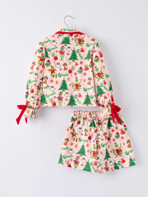 Christmas Tree Character Baby Girls Ruffle Girls Pajamas Set